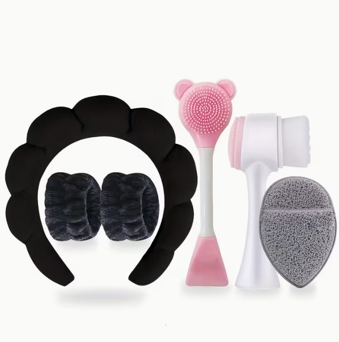 6-Piece Silicone Facial Care Set – Deep Cleansing Spa Kit with Headband